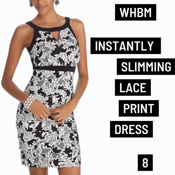 White House Black Market Dresses & Skirts - WHBM INSTANTLY SLIMMING
Sleeveless Lace Print Dress with built in shape wear 8